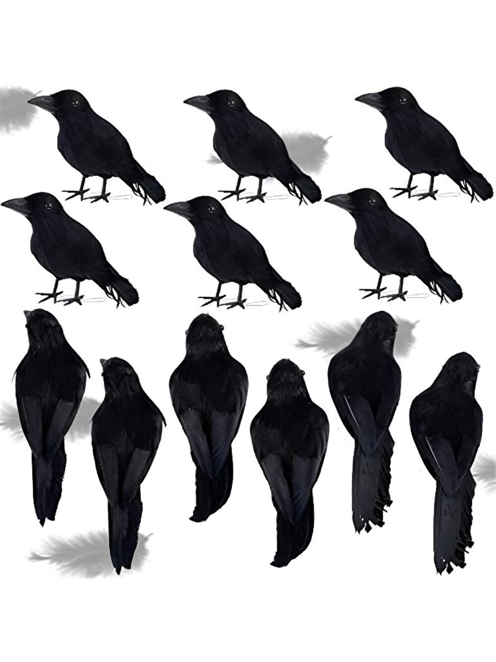 12 Pack Halloween Black Feathered Crows, Realistic Looking Halloween